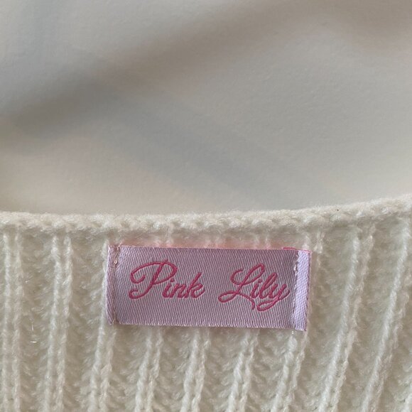 Pink Lily White Sweater w Pastel Rainbow Stripes Size M/L - Picture 6 of 9